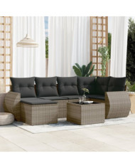 Salon de jardin avec coussins 7 pcs gris résine tressée | Mobilier & Déco