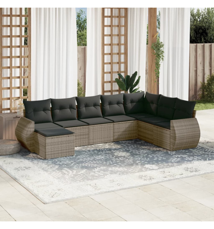 Salon de jardin 8 pcs avec coussins gris résine tressée | Mobilier & Déco