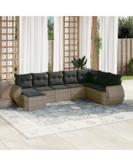 Salon de jardin 8 pcs avec coussins gris résine tressée | Mobilier & Déco
