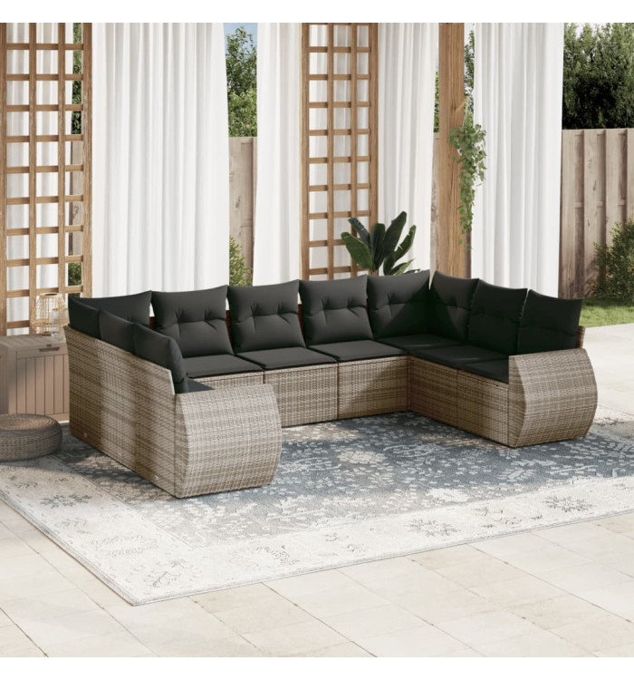 Salon de jardin 9 pcs avec coussins gris résine tressée | Mobilier & Déco