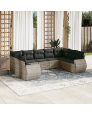 Salon de jardin 9 pcs avec coussins gris résine tressée | Mobilier & Déco
