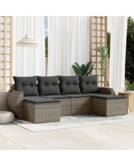 Salon de jardin 6 pcs avec coussins gris résine tressée | Mobilier & Déco