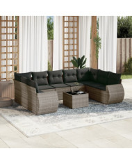 Salon de jardin avec coussins 10 pcs gris résine tressée | Mobilier & Déco