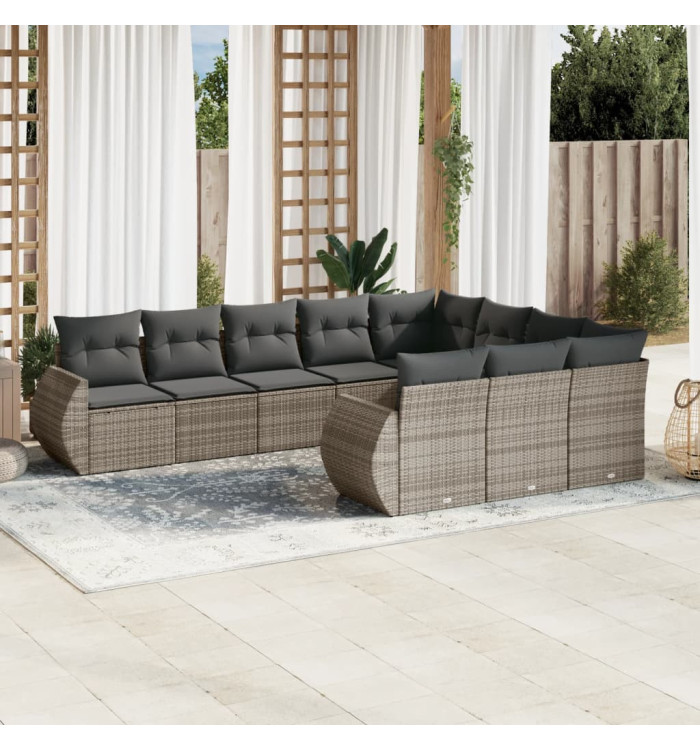 Salon de jardin avec coussins 10 pcs gris résine tressée | Mobilier & Déco