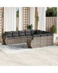 Salon de jardin avec coussins 10 pcs gris résine tressée | Mobilier & Déco