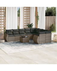 Salon de jardin avec coussins 10 pcs gris résine tressée | Mobilier & Déco