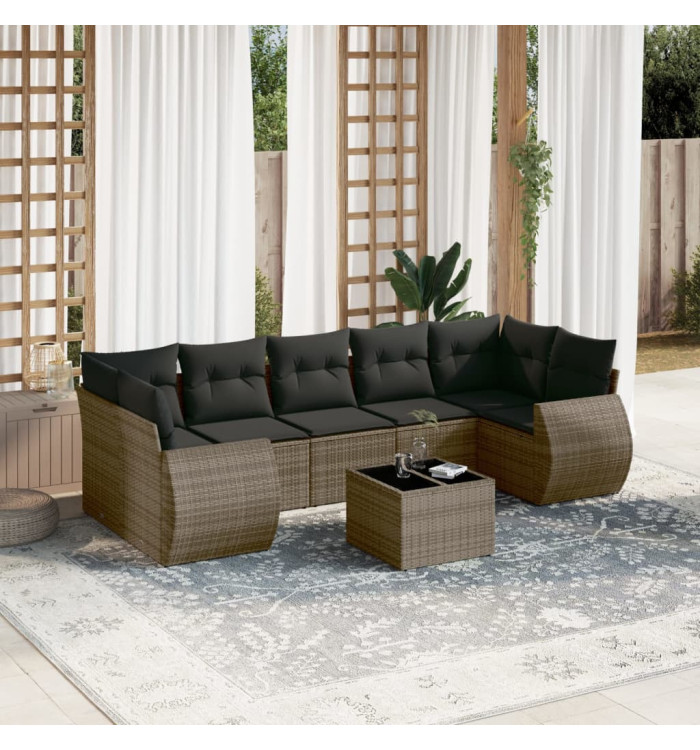 Salon de jardin 8 pcs avec coussins gris résine tressée | Mobilier & Déco