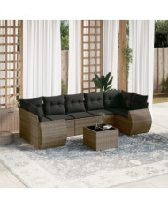 Salon de jardin 8 pcs avec coussins gris résine tressée | Mobilier & Déco