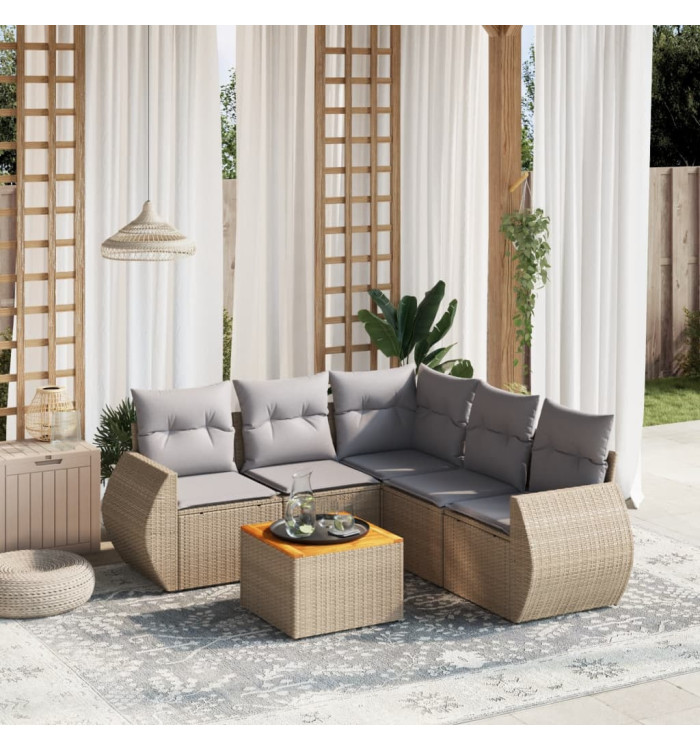 Salon de jardin avec coussins 6 pcs beige résine tressée | Mobilier & Déco