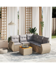 Salon de jardin avec coussins 6 pcs beige résine tressée | Mobilier & Déco