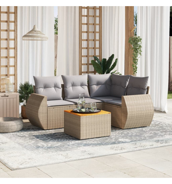 Salon de jardin avec coussins 5 pcs beige résine tressée | Mobilier & Déco