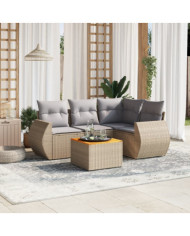 Salon de jardin avec coussins 5 pcs beige résine tressée | Mobilier & Déco