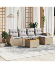 Salon de jardin avec coussins 6 pcs beige résine tressée | Mobilier & Déco