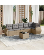 Salon de jardin avec coussins 7 pcs beige résine tressée | Mobilier & Déco