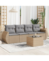 Salon de jardin avec coussins 5 pcs beige résine tressée | Mobilier & Déco