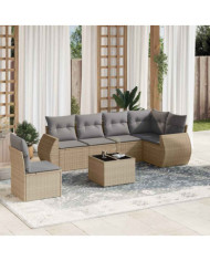 Salon de jardin avec coussins 7 pcs beige résine tressée | Mobilier & Déco
