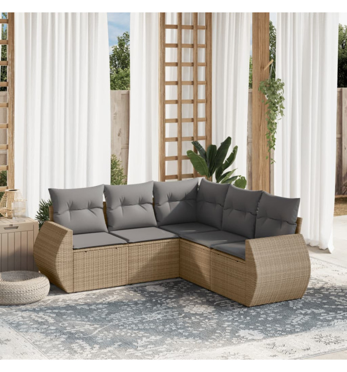 Salon de jardin avec coussins 5 pcs beige résine tressée | Mobilier & Déco