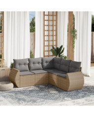 Salon de jardin avec coussins 5 pcs beige résine tressée | Mobilier & Déco