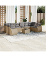 Salon de jardin 11 pcs avec coussins beige résine tressée | Mobilier & Déco