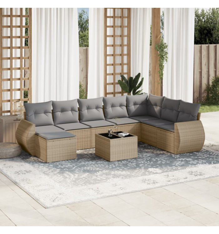 Salon de jardin avec coussins 9 pcs beige résine tressée | Mobilier & Déco