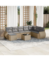 Salon de jardin avec coussins 9 pcs beige résine tressée | Mobilier & Déco