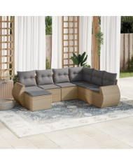 Salon de jardin avec coussins 7 pcs beige résine tressée | Mobilier & Déco