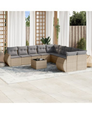 Salon de jardin 11 pcs avec coussins beige résine tressée | Mobilier & Déco