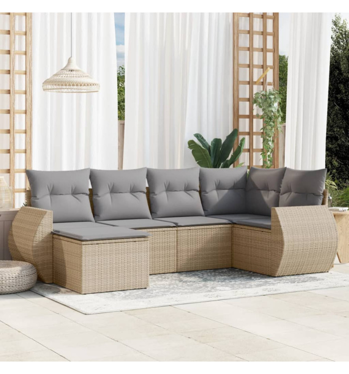 Salon de jardin avec coussins 6 pcs beige résine tressée | Mobilier & Déco