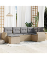 Salon de jardin avec coussins 6 pcs beige résine tressée | Mobilier & Déco