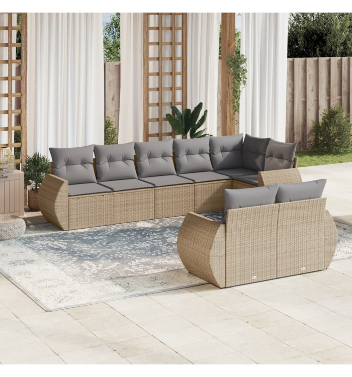 Salon de jardin avec coussins 8 pcs beige résine tressée | Mobilier & Déco