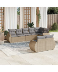 Salon de jardin avec coussins 8 pcs beige résine tressée | Mobilier & Déco