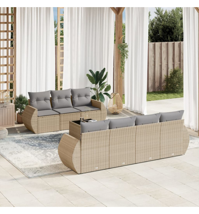 Salon de jardin avec coussins 8 pcs beige résine tressée | Mobilier & Déco