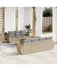 Salon de jardin avec coussins 8 pcs beige résine tressée | Mobilier & Déco