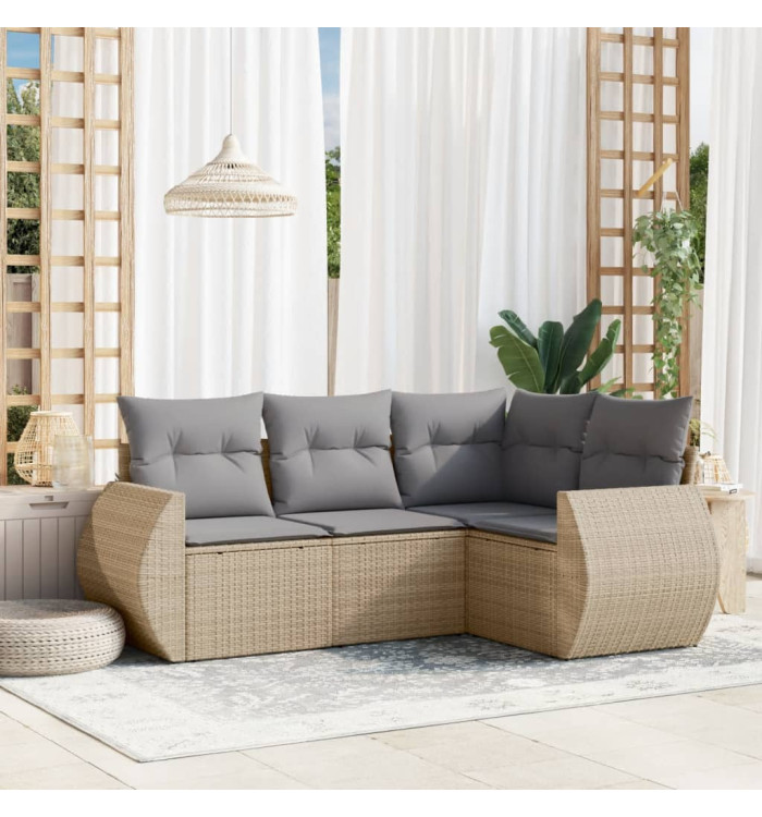 Salon de jardin avec coussins 4 pcs beige résine tressée | Mobilier & Déco