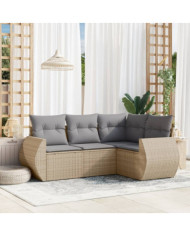 Salon de jardin avec coussins 4 pcs beige résine tressée | Mobilier & Déco