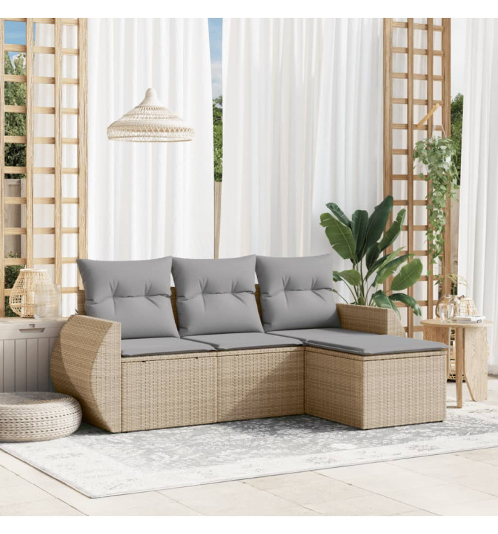Salon de jardin avec coussins 4 pcs beige résine tressée | Mobilier & Déco