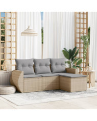 Salon de jardin avec coussins 4 pcs beige résine tressée | Mobilier & Déco