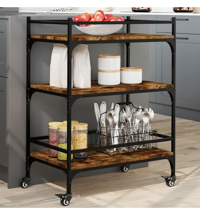 Chariot de cuisine chêne fumé 65x40x86,5 cm bois d'ingénierie | Mobilier & Déco