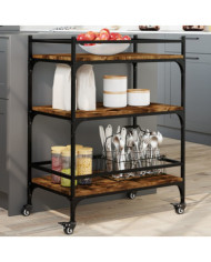 Chariot de cuisine chêne fumé 65x40x86,5 cm bois d'ingénierie | Mobilier & Déco