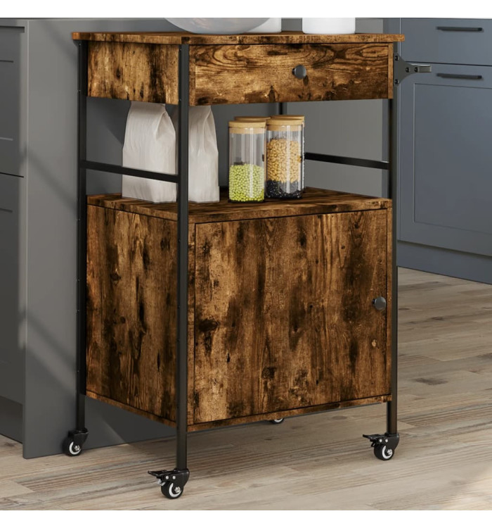 Chariot de cuisine chêne fumé 56x43x89,5 cm bois d'ingénierie | Mobilier & Déco
