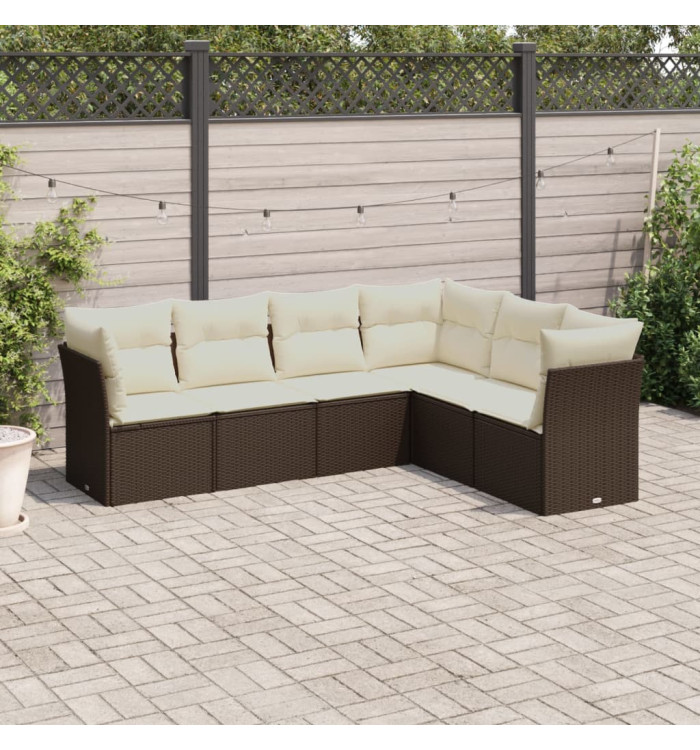 Salon de jardin avec coussins 6 pcs marron résine tressée | Mobilier & Déco