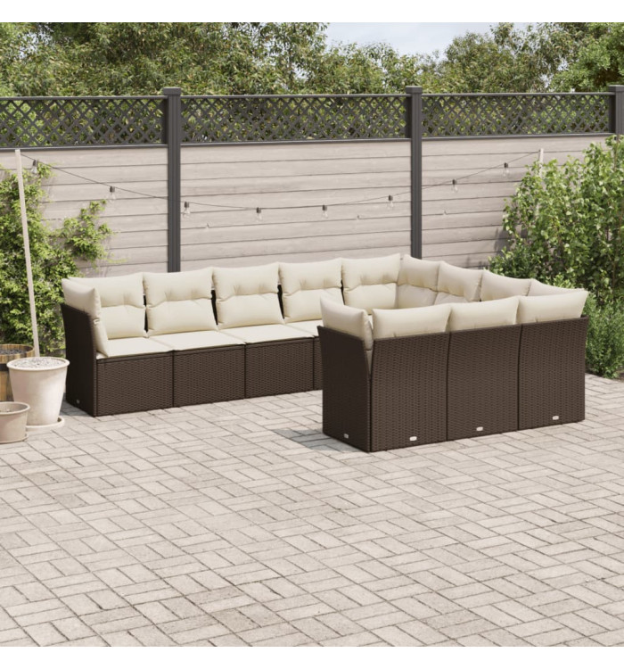 Salon de jardin 10 pcs avec coussins marron résine tressée | Mobilier & Déco