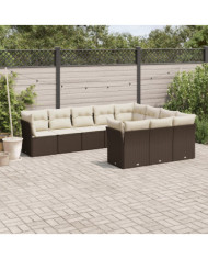 Salon de jardin 10 pcs avec coussins marron résine tressée | Mobilier & Déco