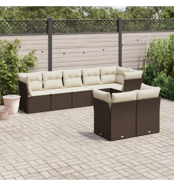 Salon de jardin 8 pcs avec coussins marron résine tressée | Mobilier & Déco