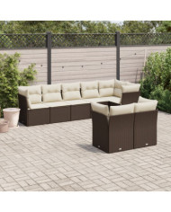 Salon de jardin 8 pcs avec coussins marron résine tressée | Mobilier & Déco