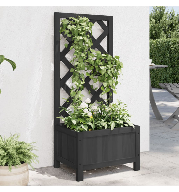 Jardinière avec treillis noir bois massif de sapin | Mobilier & Déco