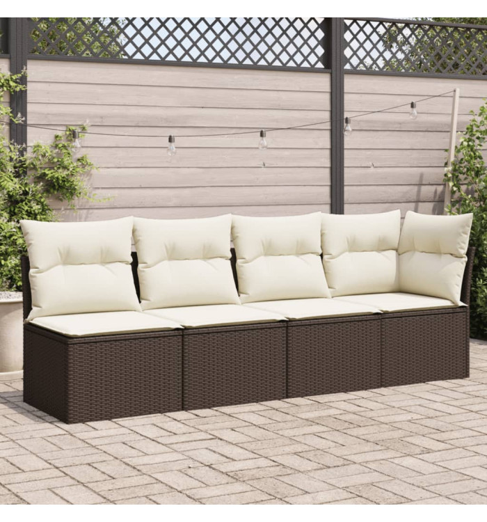Canapé de jardin avec coussins 4 places marron résine tressée | Mobilier & Déco