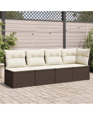 Canapé de jardin avec coussins 4 places marron résine tressée | Mobilier & Déco