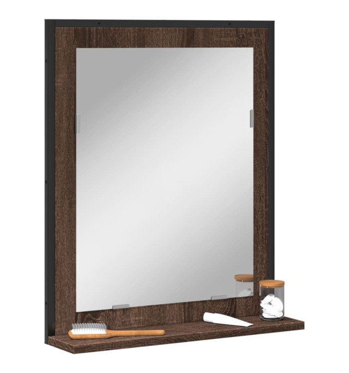 Miroir de salle de bain et étagère chêne marron bois ingénierie | Mobilier & Déco