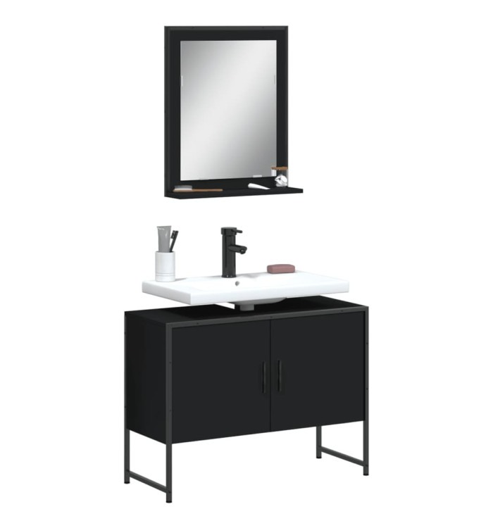 Ensemble d'armoires de salle de bain 2 pcs noir bois ingénierie | Mobilier & Déco